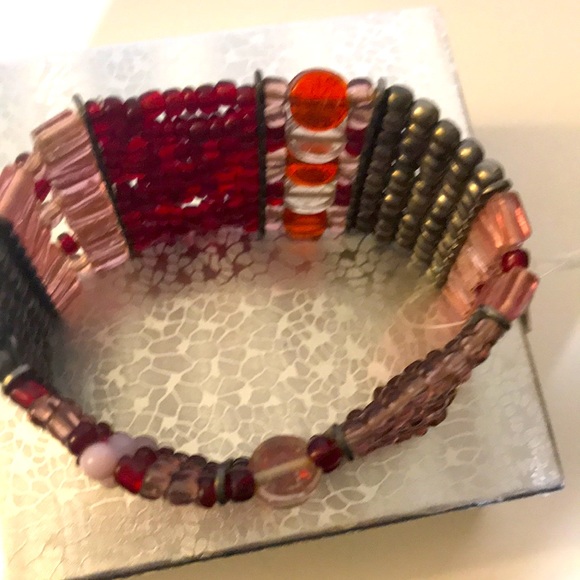 Cost plus world market bracelet bangle bar beaded boho pinks reds - Picture 2 of 6